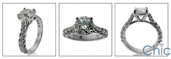 Engagement 1.5 Center Round 4 Prongs Cubic Zirconia 14K White Gold Ring