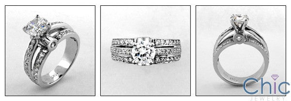 Engagement Round 1 Ct Brilliant CZ Center Pave Cubic Zirconia Cz Ring