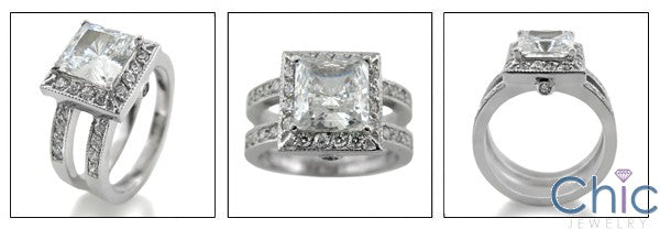 Engagement Princess 2 Ct Center Pave Set Double Cubic Zirconia Cz Ring