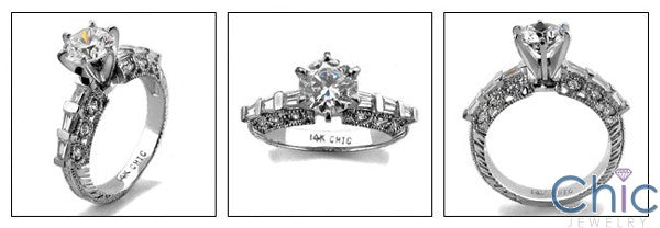 Engagement Round 1 Ct 6 Prong Tapered Channel Engraved Shank Cubic Zirconia Cz Ring