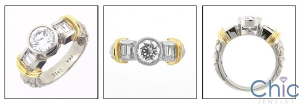 Fine Jewelry Round 1 Ct Bezel Two Tone Cubic Zirconia Cz Ring