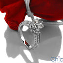 Engagement Round Cubic Zirconia 1 Ct Center Engraved Pave Shank 14k White Gold Cz Ring