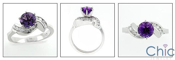 Amethyst Color 1 Carat Round Center Cubic Zirconia Ring 14K White Gold