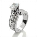 Engagement 1 Ct Round Cubic Zirconia Raised Center Channel Pave On Sides 14K White Gold Cz Ring