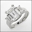 4 Carat Emerald Cut High Quality Cubic Zirconia 3 Stone Ring 14 White Gold