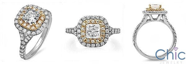 Engagement .75 princess center in Two Tone 14K Gold Halo Cubic Zirconia Ring