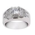 9.5mm Wide shank 1 Ct Round Center Cubic Zirconia Channel Sides 14K White Gold Ring