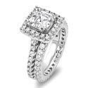 Asscher Cut Cubic Zirconia  1.5 Carat Center Matching Engagement Ring Set With Halo Pave