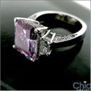 5 Ct Amethyst Radiant Cubic Zirconia Trapezoid Sides 14K White Gold Ring