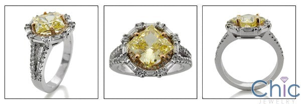 Estate Canary Princess 2 Ct Rose Gold Halo Cubic Zirconia Two Tone Ring