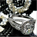 1.5 Oval Cubic Zirconia Center Halo Pave Euro Shank 14K White Gold Cz Ring