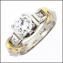 Estate Engraved shank Two tone Bars Cubic Zirconia Cz Ring