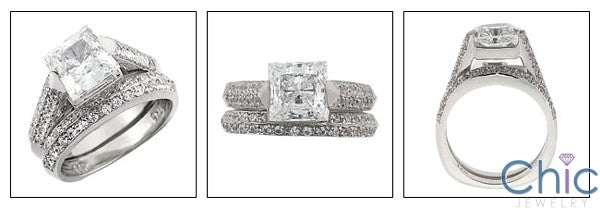 Matching Set 1.5 Princess Center Channel Ct Pave Fitted Cubic Zirconia Cz Ring
