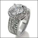 Engagement 1.5 Round Brilliant Halo Wide Shank Cubic Zirconia Cz Ring
