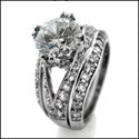 Matching Set 1.75 Round Center Double Pave Cubic Zirconia Cz Ring