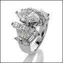 Marquise 2 Carat Cubic Zirconia Center Channel Baguettes on the Sides 14K White Giold Ring