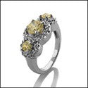 Anniversary Canary 3 Round Halo Pave Cubic Zirconia Cz Ring