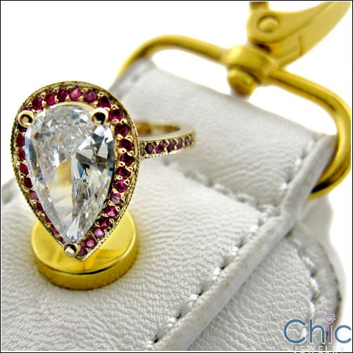Estate 3.5 Ct Pear Yellow Gold Cubic Zirconia Cz Ring