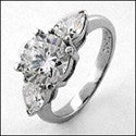 3 Stone 1.75 Round Center Pears Cubic Zirconia Cz Ring
