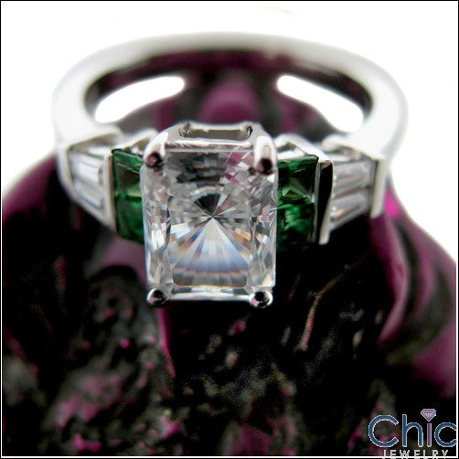 Engagement 1.5 Radiant Center Emerald Green Princess Cubic Zirconia Cz Ring