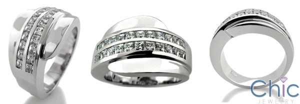 2.2 TCW  Wide Anniversary Channel Princess Cubic Zirconia 14K White Gold Ring