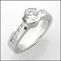 Round .60 Carat Cubic Zirconia Half Bezel Channel Sides Engagement Ring 14k White Gold