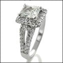 Radiant Cut 1 Carat Cubic Zirconia Engagement Ring Pave Sides 14K White Gold