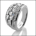 Anniversary 11 MM Wide Baguettes Ct Round Channel Cubic Zirconia Cz Ring