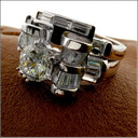 Cubic Zirconia Engagement Ring Round 1 Carat Center Channel Set Baguettes 14k White Gold
