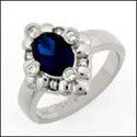 Estate 1.5 Oval Sapphire small Bezel Diamonds Cubic Zirconia Cz Ring