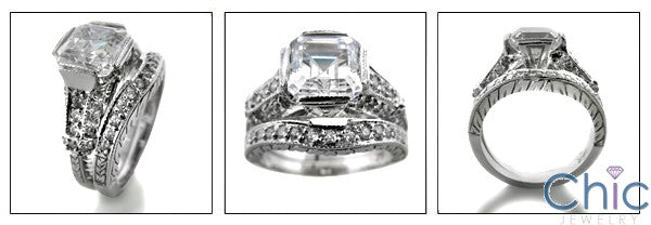Matching Set 2 Ct Asscher Ct Pave Curved Cubic Zirconia Cz Ring