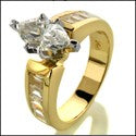 Engagement 1 Ct Marquise Baguettes in Channel Yellow Gold Cubic Zirconia Cz Ring