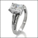 CZ Emerald Cut 1 Ct Pave Cubic Zirconia White Gold 14K Engagement Ring