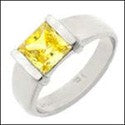 Solitaire Canary 1.5 Princess in Channel Cubic Zirconia Cz Ring