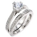 Round 1 Carat Cubic Zirconia Matching Engagement Ring Set Euro Shank Pave Sides 14k W Gold