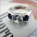 Cubic Zirconia 3 Stone Ring 2 Ct Round Center And Sapphires 14k White Gold