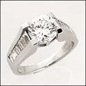 Engagement 1.5 Brilliant Round Baguettes Cubic Zirconia Cz Ring