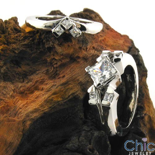 Matching Set .75 Princess Center Suited Channel Cubic Zirconia Cz Ring