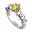 Engagement .75 Round Canary Center Channel Cubic Zirconia Cz Ring