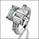 Engagement 4.5 Carat Cubic Zirconia Emerald Cut Baguettes Channel 14K White Gold Ring