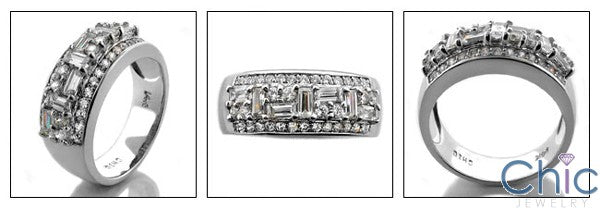 Cubic Zirconia Baguette Round Combination 2 Carat Total Anniversary Band 14K Solid White Gold