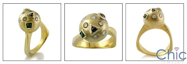 Fine Jewelry Multi color bezel Globe Euro Style Cubic Zirconia Cz Ring