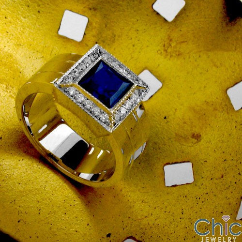 Anniversary Sapphire 1 Ct Princess in Halo Cubic Zirconia Cz Ring