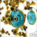 Cubic Zirconia Cz Turqouise 22K Gold Bezeled Pendant Pendant
