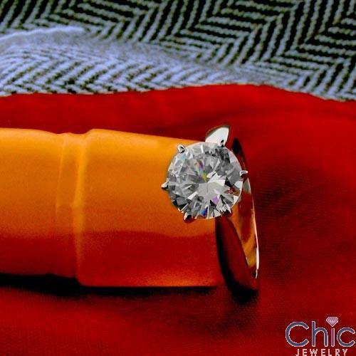 Platinum Cubic Zirconia Solitaire 2 Carat Round Tiffany 6 Prongs Ring