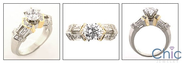 Brilliant 1 Carat Cubic Zirconia Two Tone Gold Engagement Ring