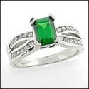 Anniversary 1 Carat Emerald Color Emerald Cut Channel Rounds14K White Gold Ring