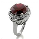 Estate 6.5 Round Ruby Center CZ Halo  Pave Cubic Zirconia 14K White Gold Ring