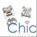 2 Princess Studs Cubic Zirconia CZ Earrings