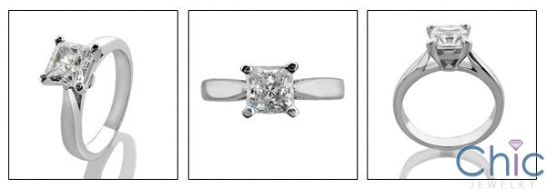 Cubic Zirconia 1 Carat Princess Stone Tiffany Solitaire 14k White Gold Ring